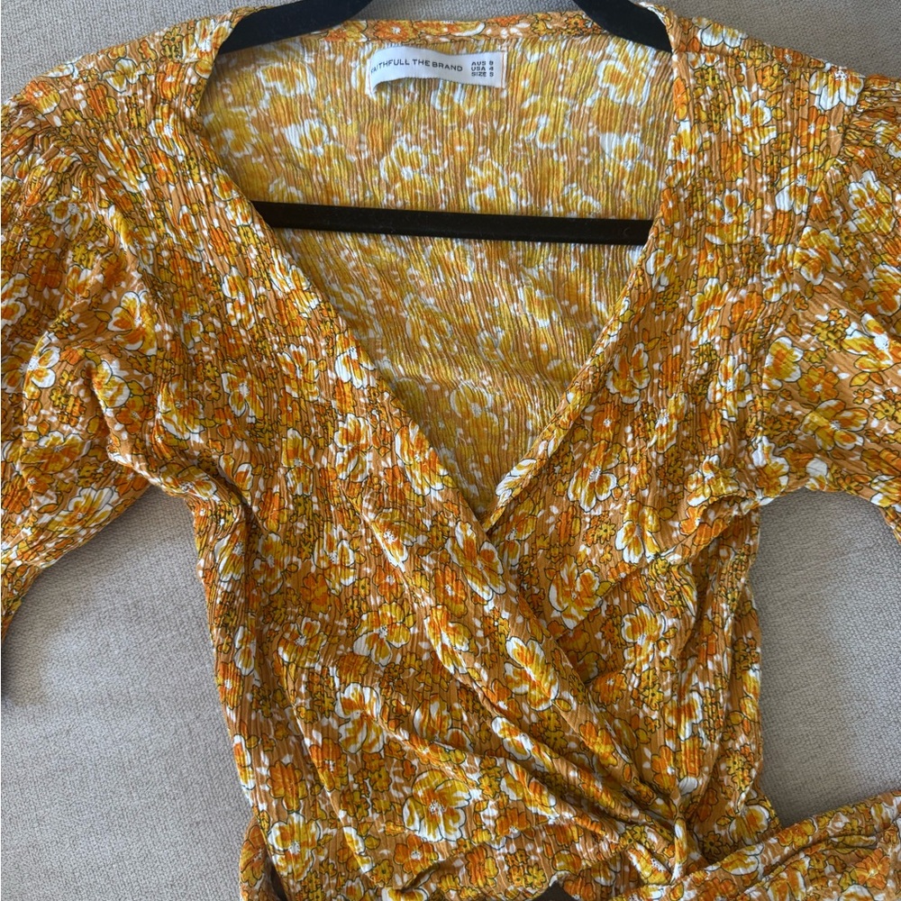 Faithfull the Brand Mali Wrap Crop Top in Saffron Sz S/4